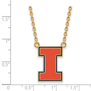 Sterling Silver Gold-plated LogoArt University of Illinois Letter I Large Enameled Pendant 18 inch Necklace