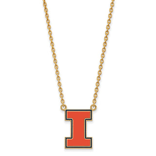 Sterling Silver Gold-plated LogoArt University of Illinois Letter I Large Enameled Pendant 18 inch Necklace