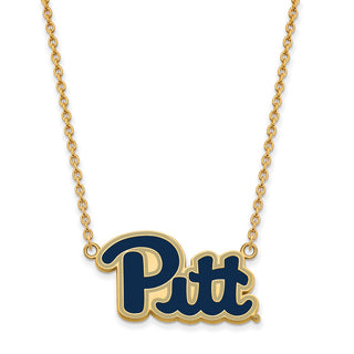Sterling Silver Gold-plated LogoArt University of Pittsburgh Lg Enameled Pendant 18 inch Necklace