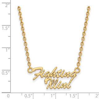 Sterling Silver Gold-plated LogoArt University of Illinois Fighting Illini Script 18 inch Necklace