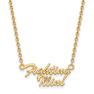 Sterling Silver Gold-plated LogoArt University of Illinois Fighting Illini Script 18 inch Necklace