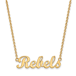 Sterling Silver Gold-plated LogoArt University of Mississippi Rebels Script Bar 18 inch Necklace
