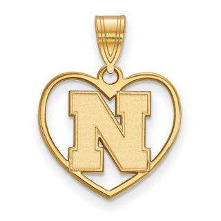 Sterling Silver Gold-plated LogoArt University of Nebraska Letter N Heart Pendant