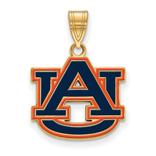 Sterling Silver Gold-plated LogoArt Auburn University A-U Medium Enameled Pendant