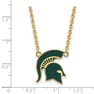 Sterling Silver Gold-plated LogoArt Michigan State University Spartan Large Enameled Pendant 18 inch Necklace