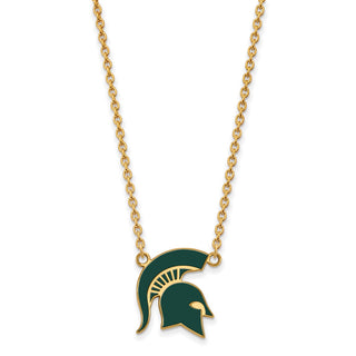 Sterling Silver Gold-plated LogoArt Michigan State University Spartan Large Enameled Pendant 18 inch Necklace