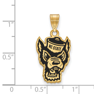 Sterling Silver Gold-plated LogoArt North Carolina State University Wolf Large Enameled Pendant