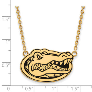 Sterling Silver Gold-plated LogoArt University of Florida Gator Large Enameled Pendant 18 inch Necklace
