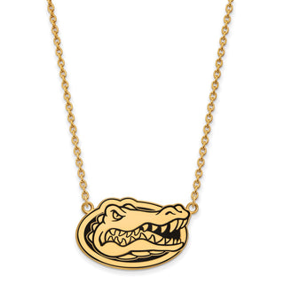 Sterling Silver Gold-plated LogoArt University of Florida Gator Large Enameled Pendant 18 inch Necklace