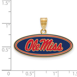 Sterling Silver Gold-plated LogoArt University of Mississippi Ole Miss Medium Oval Enameled Pendant