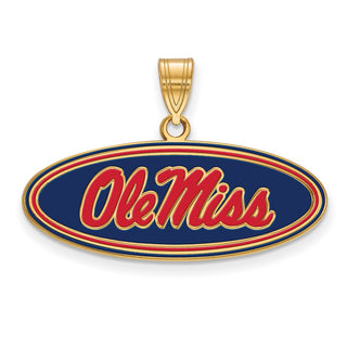 Sterling Silver Gold-plated LogoArt University of Mississippi Ole Miss Medium Oval Enameled Pendant