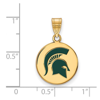 Sterling Silver Gold-plated LogoArt Michigan State University Spartan Medium Enameled Disc Pendant