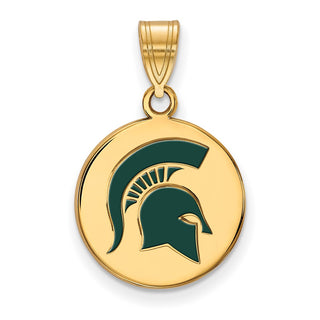 Sterling Silver Gold-plated LogoArt Michigan State University Spartan Medium Enameled Disc Pendant