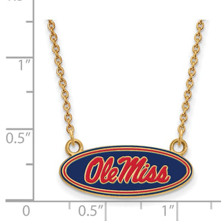 Sterling Silver Gold-plated LogoArt University of Mississippi Ole Miss Small Enameled Oval Pendant 18 inch Necklace
