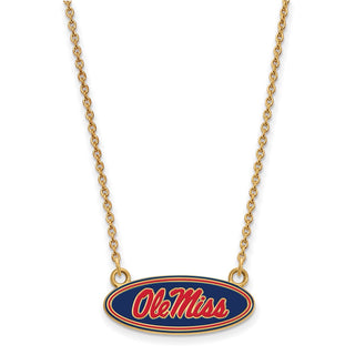 Sterling Silver Gold-plated LogoArt University of Mississippi Ole Miss Small Enameled Oval Pendant 18 inch Necklace
