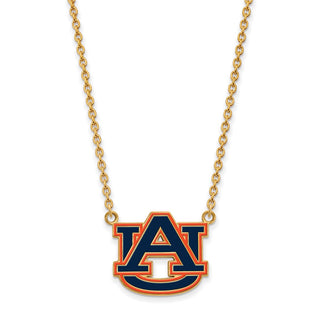 Sterling Silver Gold-plated LogoArt Auburn University Large Enameled Pendant 18 inch Necklace