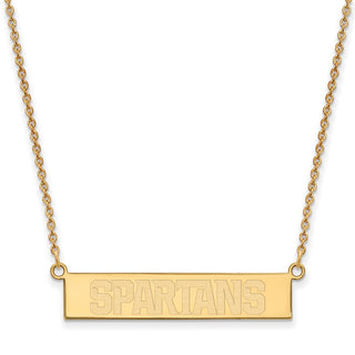 Sterling Silver Gold-plated LogoArt Michigan State University Spartans Small Bar 18 inch Necklace