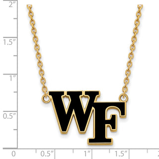 Sterling Silver Gold-plated LogoArt Wake Forest University W-F Large Enameled Pendant 18 inch Necklace