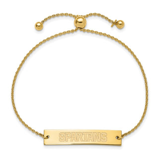 Sterling Silver Gold-plated LogoArt Michigan State University Spartans Small Bar Adjustable 9 inch Bracelet
