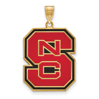 Sterling Silver Gold-plated LogoArt North Carolina State University N-C-S Extra Large Enameled Pendant