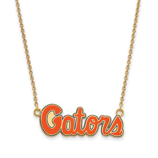 Sterling Silver Gold-plated LogoArt University of Florida Gators Script Small Enameled Pendant 18 inch Necklace