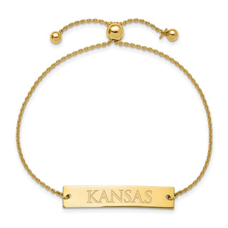 Sterling Silver Gold-plated LogoArt The University of Kansas Jayhawk Small Bar Adjustable 9 inch Bracelet