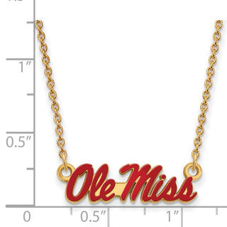 Sterling Silver Gold-plated LogoArt University of Mississippi Ole Miss Small Enameled Pendant 18 inch Necklace