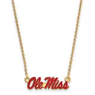 Sterling Silver Gold-plated LogoArt University of Mississippi Ole Miss Small Enameled Pendant 18 inch Necklace