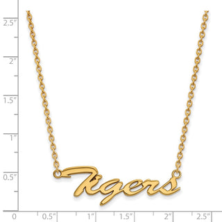 Sterling Silver Gold-plated LogoArt Louisiana State University Tigers Script Medium Pendant 18 inch Necklace