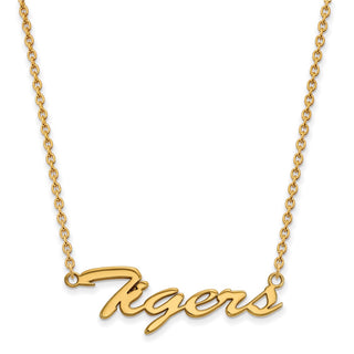 Sterling Silver Gold-plated LogoArt Louisiana State University Tigers Script Medium Pendant 18 inch Necklace