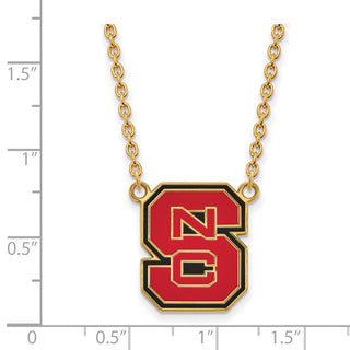Sterling Silver Gold-plated LogoArt North Carolina State University N-C-S Large Enameled Pendant 18 inch Necklace