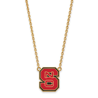 Sterling Silver Gold-plated LogoArt North Carolina State University N-C-S Large Enameled Pendant 18 inch Necklace