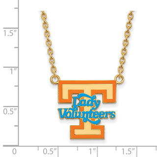 Sterling Silver Gold-plated LogoArt University of Tennessee Lady Volunteers Large Enameled Pendant 18 inch Necklace