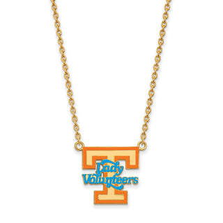 Sterling Silver Gold-plated LogoArt University of Tennessee Lady Volunteers Large Enameled Pendant 18 inch Necklace