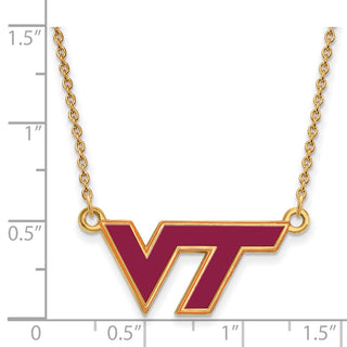 Sterling Silver Gold-plated LogoArt Virginia Tech V-T Small Enameled Pendant 18 inch Necklace