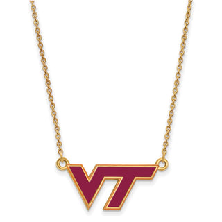 Sterling Silver Gold-plated LogoArt Virginia Tech V-T Small Enameled Pendant 18 inch Necklace