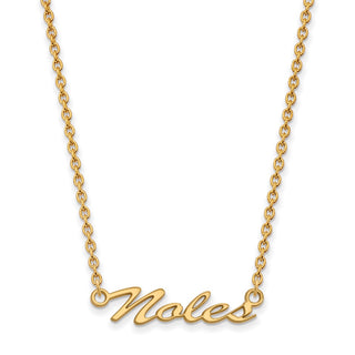 Sterling Silver Gold-plated LogoArt Florida State University Noles Script Medium Pendant 18 inch Necklace