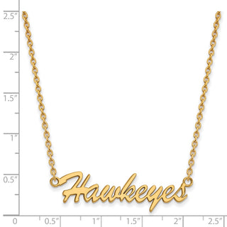 Sterling Silver Gold-plated LogoArt University of Iowa Hawkeyes Script Medium Pendant 18 inch Necklace