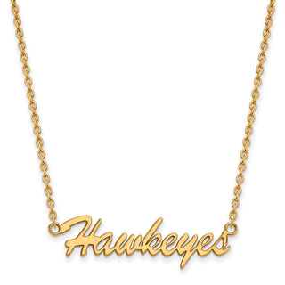 Sterling Silver Gold-plated LogoArt University of Iowa Hawkeyes Script Medium Pendant 18 inch Necklace