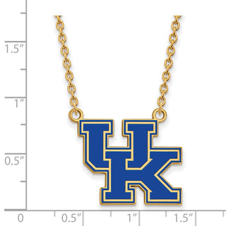 Sterling Silver Gold-plated LogoArt University of Kentucky U-K Large Enameled Pendant 18 inch Necklace