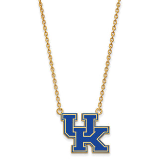 Sterling Silver Gold-plated LogoArt University of Kentucky U-K Large Enameled Pendant 18 inch Necklace
