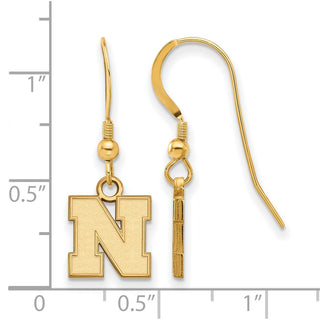Sterling Silver Gold-plated LogoArt University of Nebraska Letter N Extra Small Dangle Wire Earrings