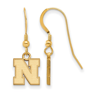 Sterling Silver Gold-plated LogoArt University of Nebraska Letter N Extra Small Dangle Wire Earrings