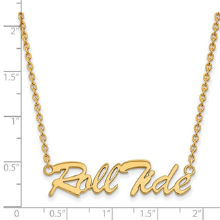 Sterling Silver Gold-plated LogoArt University of Alabama Roll Tide Script Large Pendant 18 inch Necklace