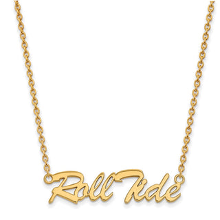 Sterling Silver Gold-plated LogoArt University of Alabama Roll Tide Script Large Pendant 18 inch Necklace