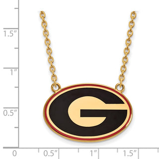 Sterling Silver Gold-plated LogoArt U of Georgia Letter G Large Enameled Pendant 18 inch Necklace