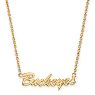 Sterling Silver Gold-plated LogoArt The Ohio State University Medium Buckeyes Script 18 inch Necklace