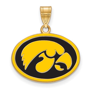 Sterling Silver Gold-plated LogoArt University of Iowa Hawk Medium Oval Enameled Pendant