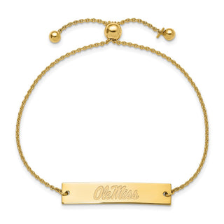 Sterling Silver Gold-plated LogoArt University of Mississippi Ole Miss Small Bar Adjustable 9 inch Bracelet