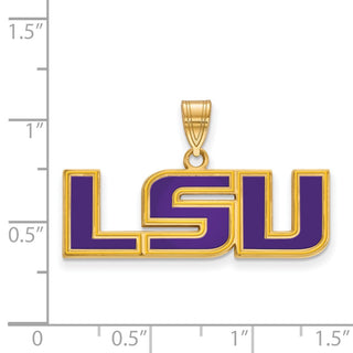 Sterling Silver Gold-plated LogoArt Louisiana State University L-S-U Medium Enameled Pendant